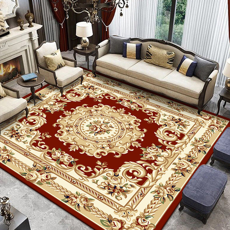 Retro Living Room Rug Multicolor Floral Indoor Rug Polypropylene Pet-Friendly Washable Easy Care Rug