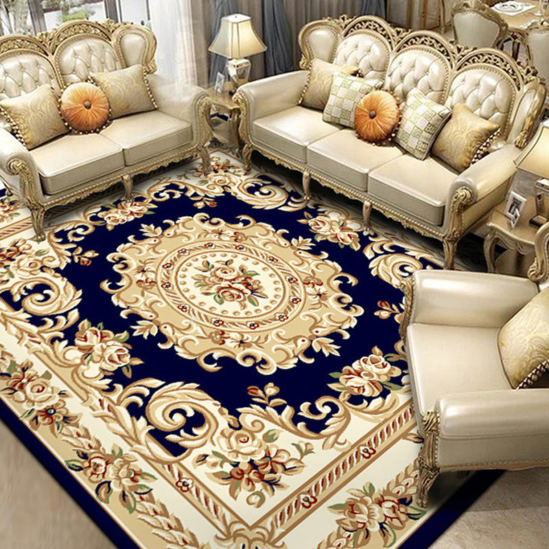 Retro Living Room Rug Multicolor Floral Indoor Rug Polypropylene Pet-Friendly Washable Easy Care Rug