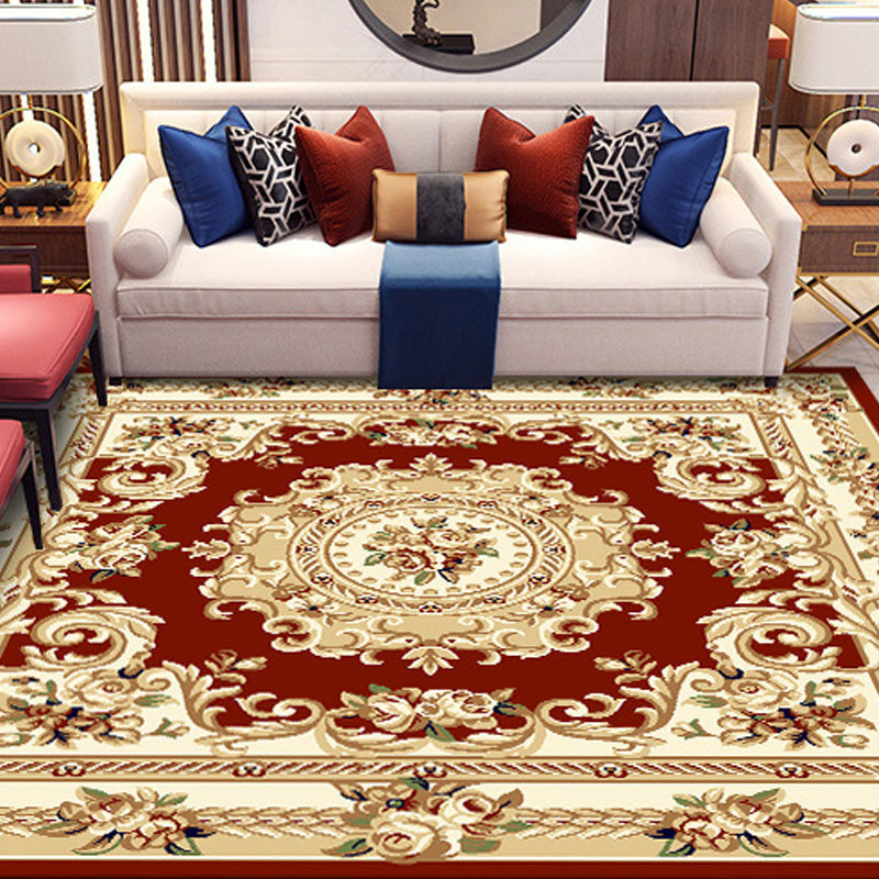 Retro Living Room Rug Multicolor Floral Indoor Rug Polypropylene Pet-Friendly Washable Easy Care Rug