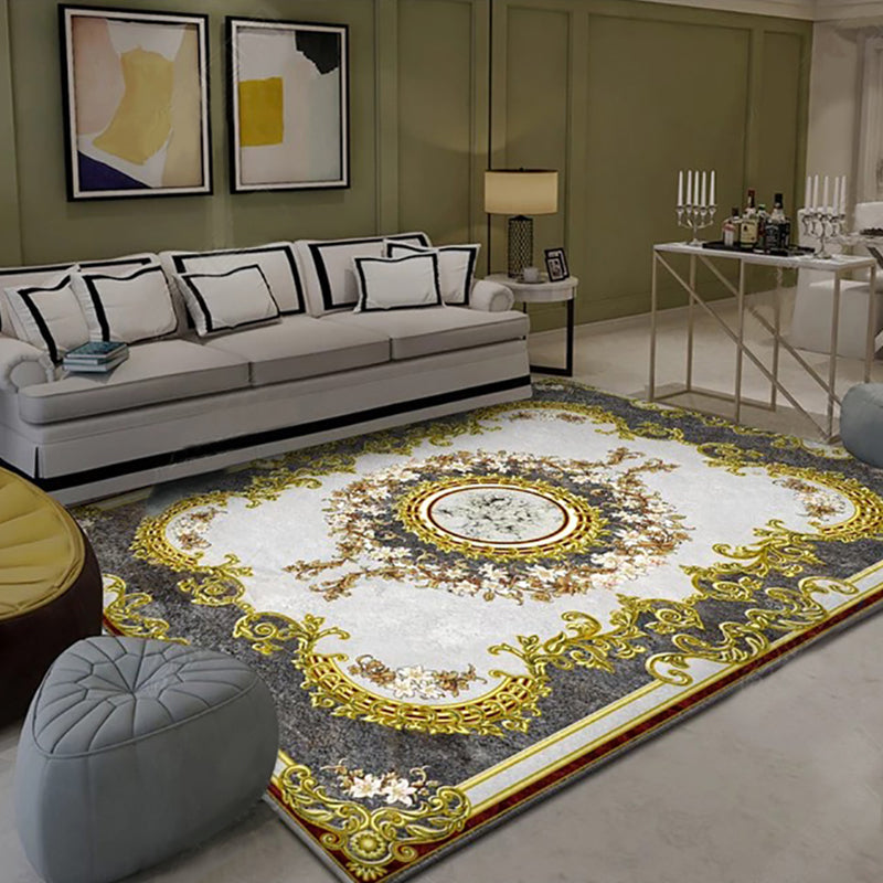 Western Floral Printed Rug Multifunctional Polyester Rug Pet-friendly Non-slip Rug for Living Room