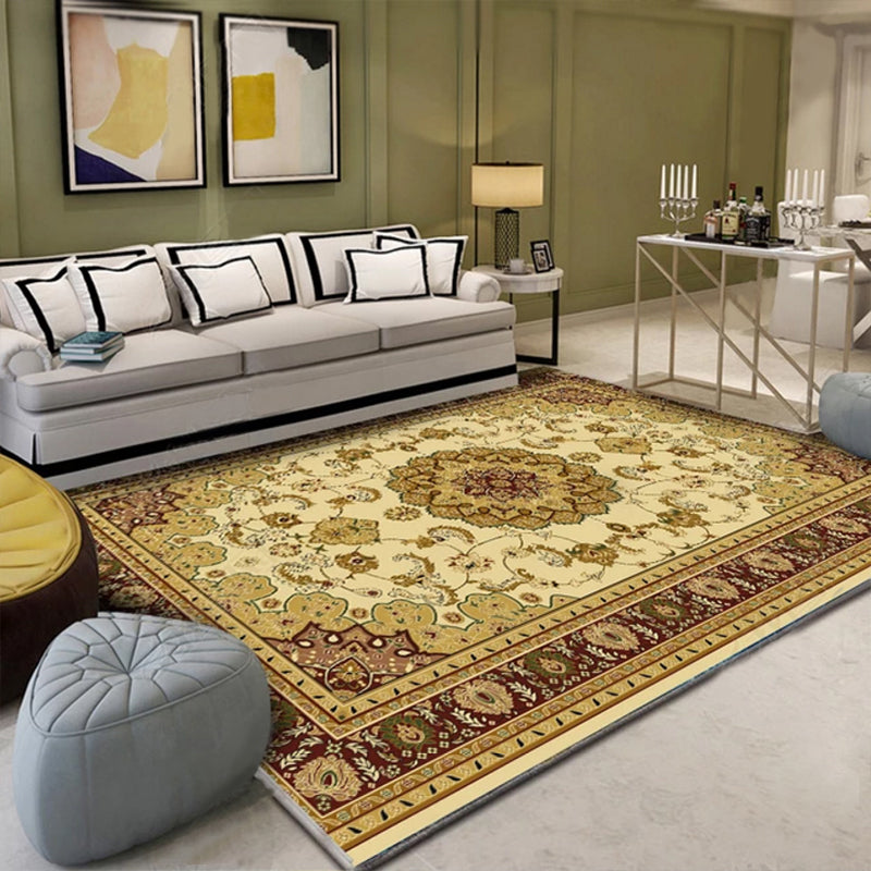 Western Floral Printed Rug Multifunctional Polyester Rug Pet-friendly Non-slip Rug for Living Room