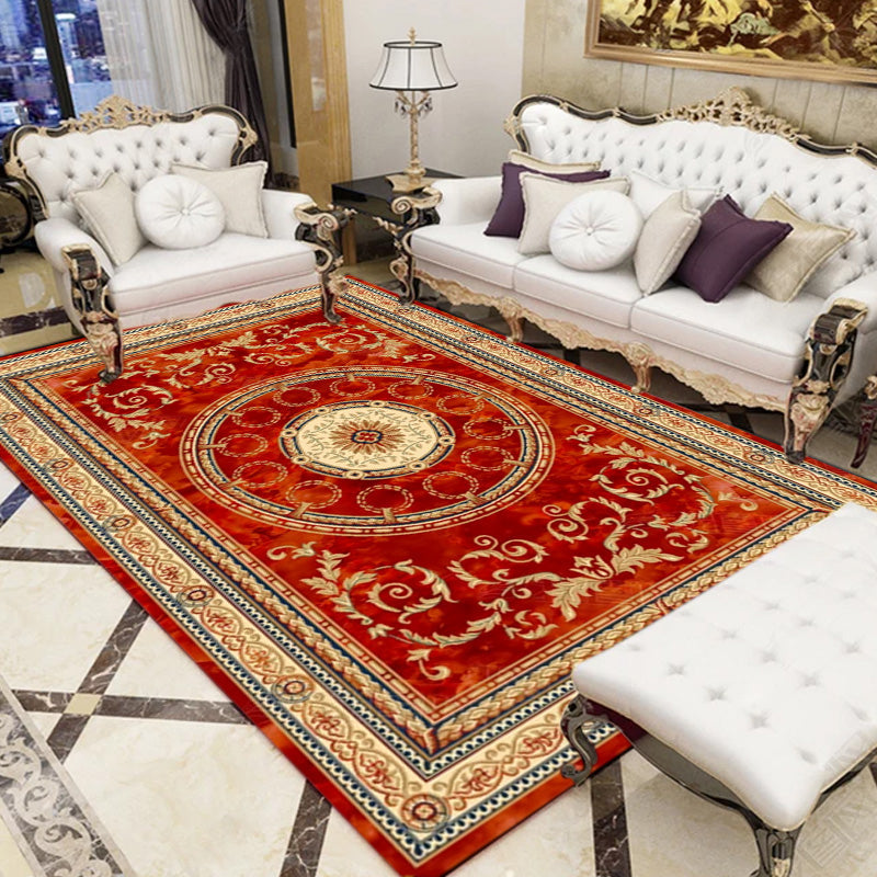 Western Floral Printed Rug Multifunctional Polyester Rug Pet-friendly Non-slip Rug for Living Room
