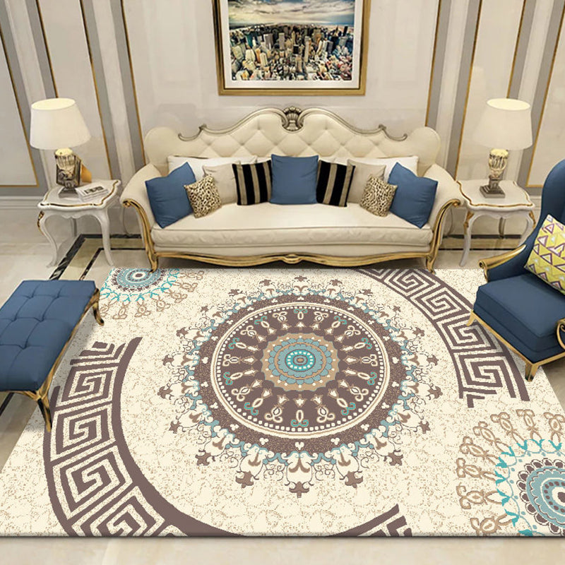 Indian Living Room Rug Multicolored Geometric Pattern Indoor Rug Polyester Pet Friendly Washable Rug
