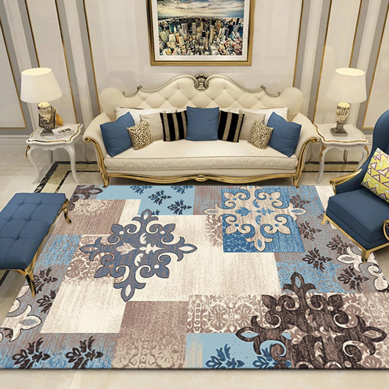 Indian Living Room Rug Multicolored Geometric Pattern Indoor Rug Polyester Pet Friendly Washable Rug