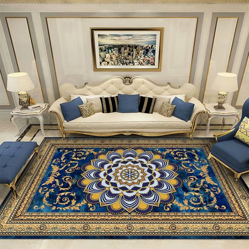 Southwestern Living Room Carpet Multicolored Floral Pattern Area Rug Polyester Non-Slip Back Easy Care Rug