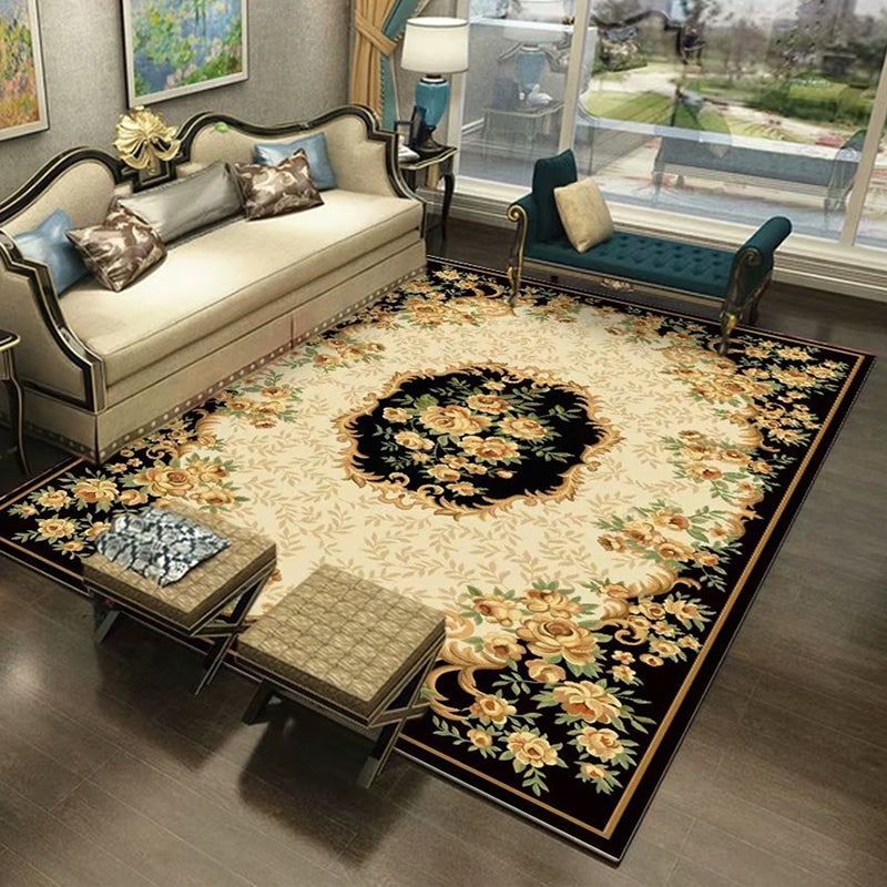 Southwestern Living Room Carpet Multicolored Floral Pattern Area Rug Polyester Non-Slip Back Easy Care Rug