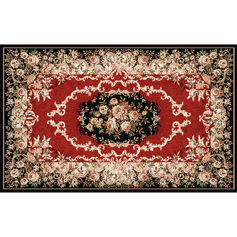 Southwestern Living Room Carpet Multicolored Floral Pattern Area Rug Polyester Non-Slip Back Easy Care Rug