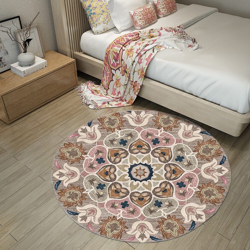Ethnic Living Room Rug Multicolored Tribal Pattern Rug Synthetic Non-Slip Back Easy Care Indoor Rug