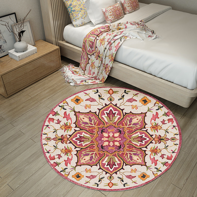 Ethnic Living Room Rug Multicolored Tribal Pattern Rug Synthetic Non-Slip Back Easy Care Indoor Rug