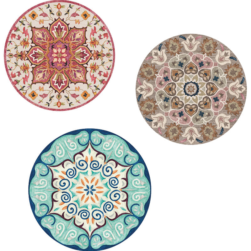 Ethnic Living Room Rug Multicolored Tribal Pattern Rug Synthetic Non-Slip Back Easy Care Indoor Rug