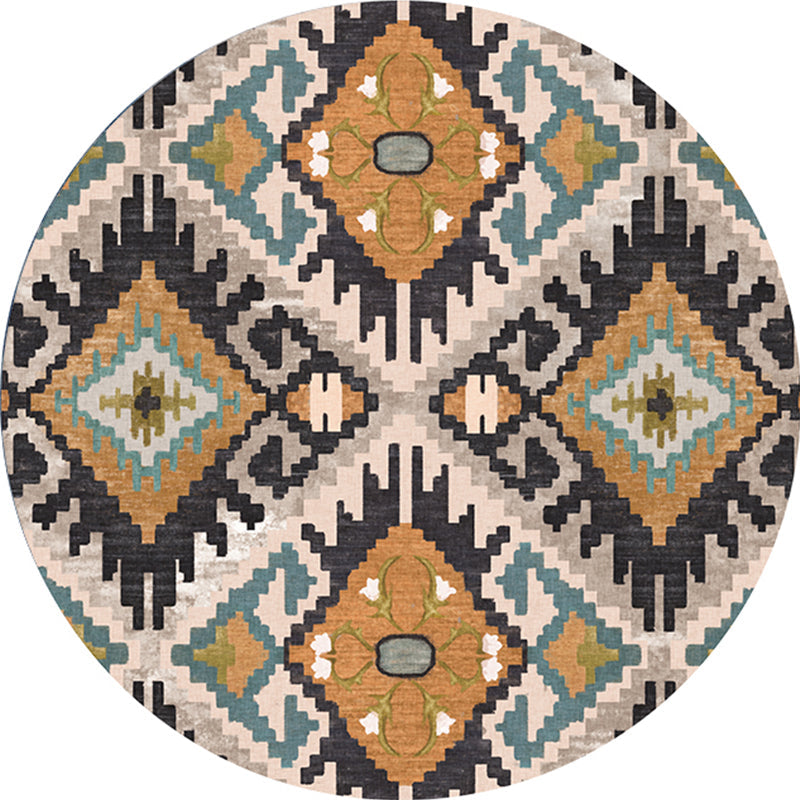 Ethnic Living Room Rug Multicolored Tribal Pattern Rug Synthetic Non-Slip Back Easy Care Indoor Rug