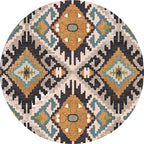 Ethnic Living Room Rug Multicolored Tribal Pattern Rug Synthetic Non-Slip Back Easy Care Indoor Rug
