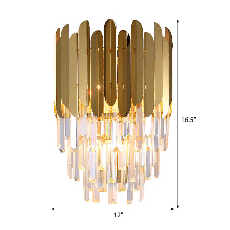 Stacked Wall Light Modernist Metal 1 Light Brass Wall Lamp with Clear Crystal Block for Nightstand