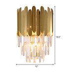 Stacked Wall Light Modernist Metal 1 Light Brass Wall Lamp with Clear Crystal Block for Nightstand