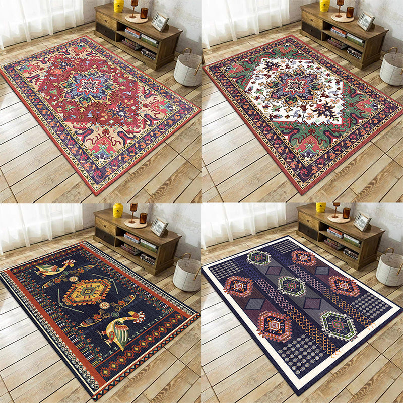 Boho-Chic Living Room Rug Multicolor Geometric Print Rug Polypropylene Machine Washable Non-Slip Back Rug