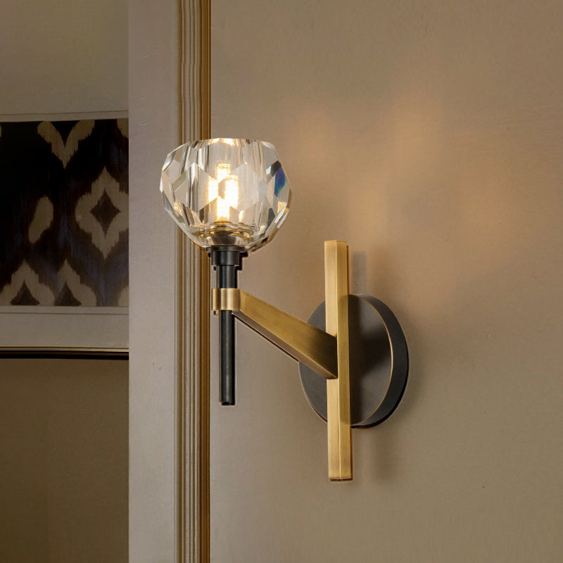 Modern Style Dome Wall Light Clear Crystal 1 Light Living Room Wall Lamp in Brass Finish