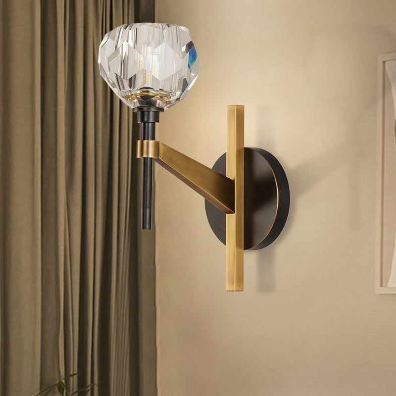 Modern Style Dome Wall Light Clear Crystal 1 Light Living Room Wall Lamp in Brass Finish