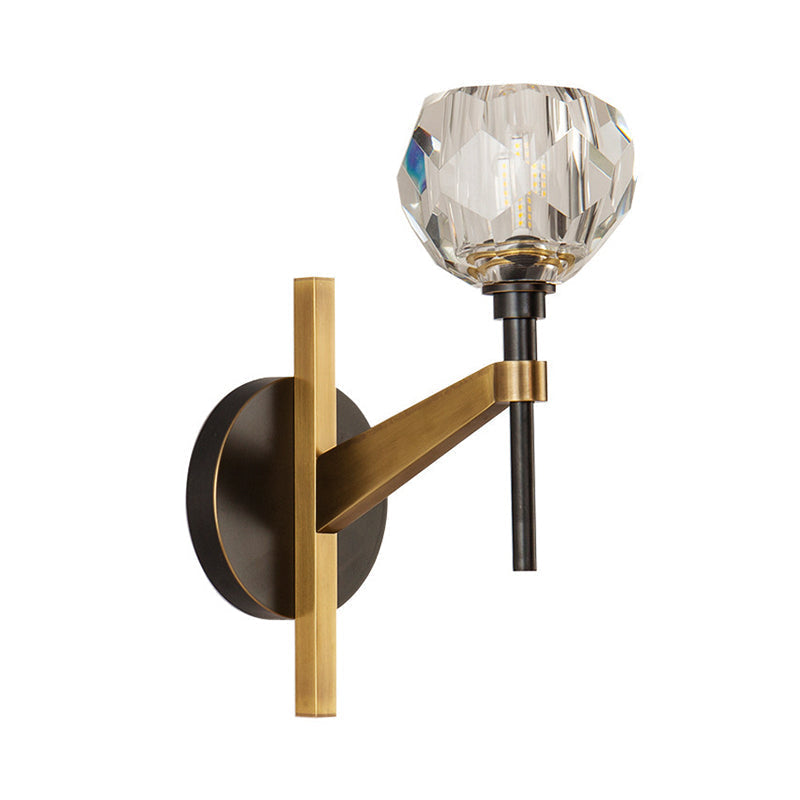 Modern Style Dome Wall Light Clear Crystal 1 Light Living Room Wall Lamp in Brass Finish