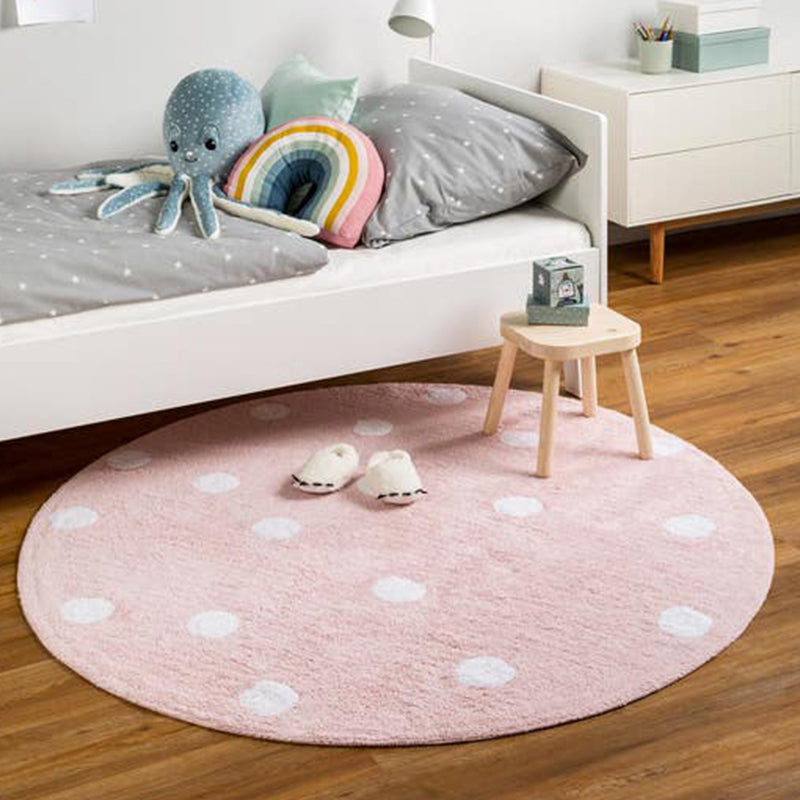 Multicolored simple rug Polyester polka dot print rug pet-friendly non-slip backing rug for children's room