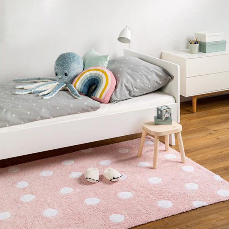 Multicolored simple rug Polyester polka dot print rug pet-friendly non-slip backing rug for children's room