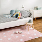 Multicolored simple rug Polyester polka dot print rug pet-friendly non-slip backing rug for children's room