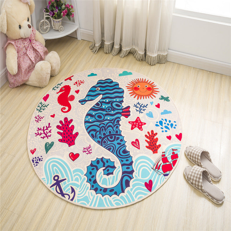 Nordic Kids Bedroom Rug Multicolored Cartoon Print Rug Polyester Non-Slip Back Machine Washable Rug