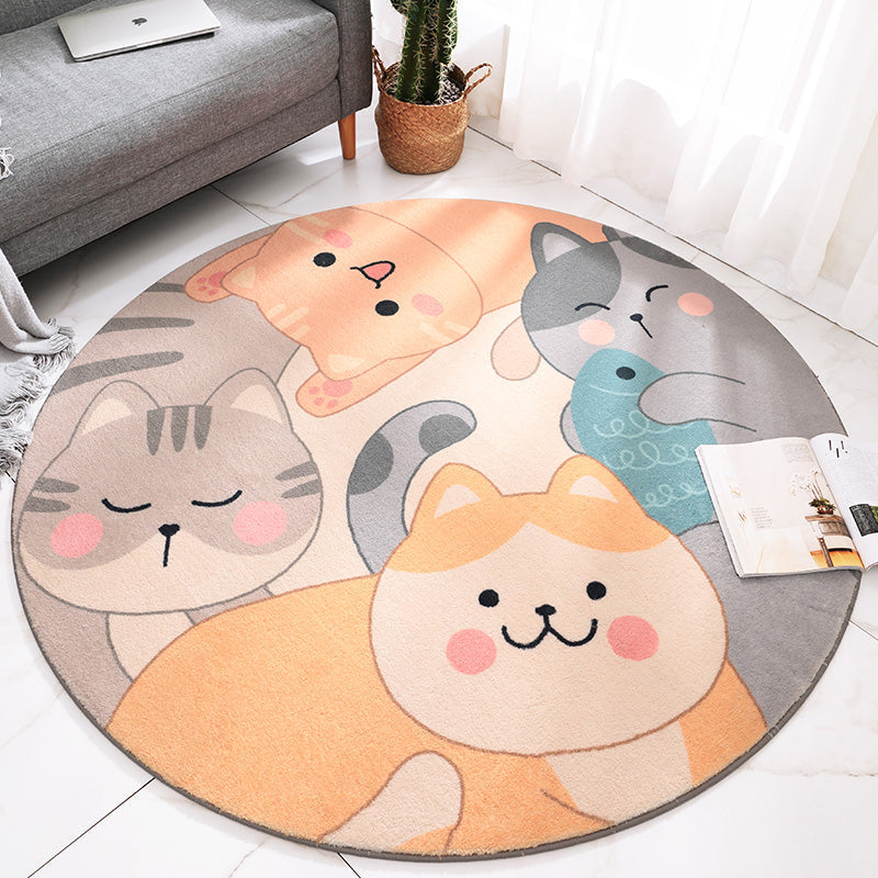 Sweet Cartoon Print Rug Multicolored Polyester Rug Washable Easy Care Non-Slip Indoor Rug for Children's Room