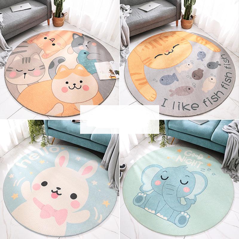 Sweet Cartoon Print Rug Multicolored Polyester Rug Washable Easy Care Non-Slip Indoor Rug for Children's Room