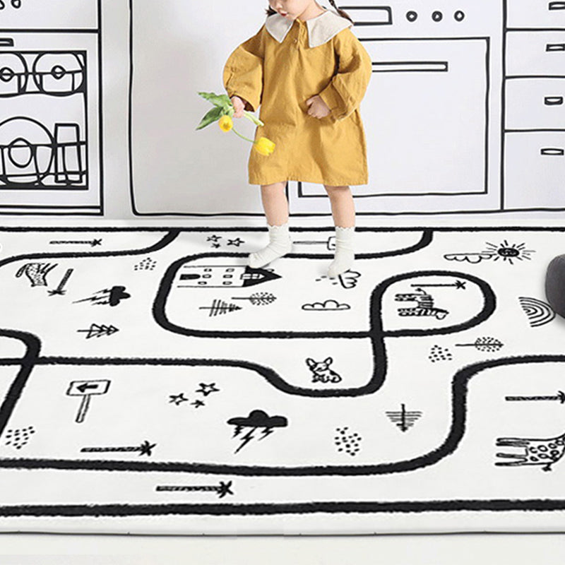 Unique Children's Room Carpet Multicolored Plant Print Carpet Polyester Non-slip Pet-friendly Stain-resistant Carpet