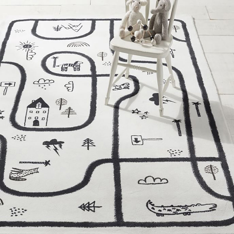 Unique Children's Room Carpet Multicolored Plant Print Carpet Polyester Non-slip Pet-friendly Stain-resistant Carpet