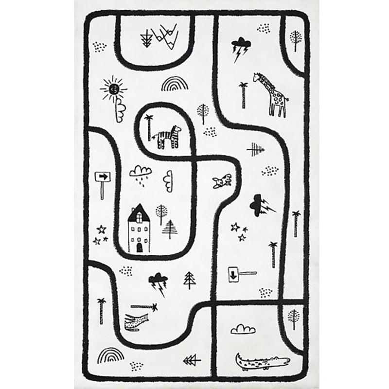 Unique Children's Room Carpet Multicolored Plant Print Carpet Polyester Non-slip Pet-friendly Stain-resistant Carpet
