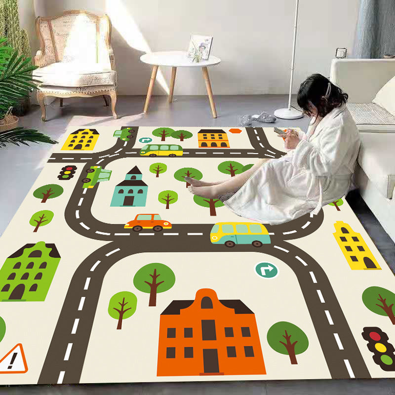 Beautiful Cartoon Print Carpet Multicolored Polyester Area Rug Non-Slip Back Machine Washable Rug for Kids