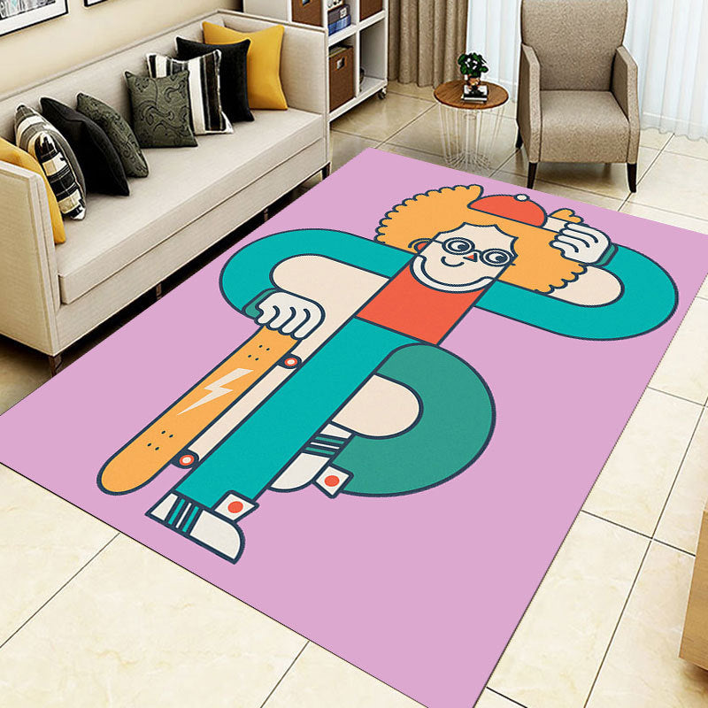 Designer Room Decor Carpet Multicolor Fairy Tale Print Carpet Polyester Non-Slip Backing Pet-Friendly Carpet