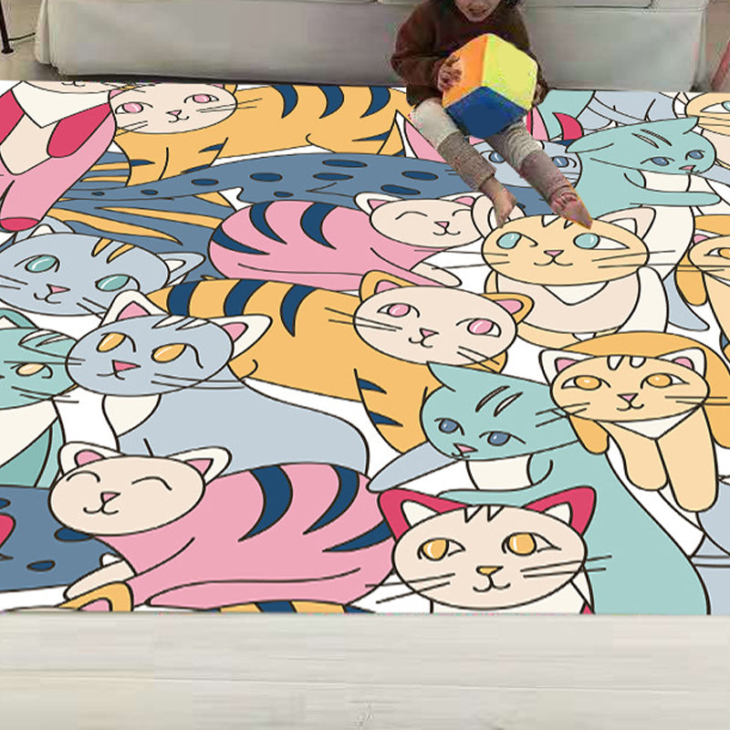 Funny Children's Room Carpet Multicolored Cartoon Print Carpet Synthetic Non-Slip Back Easy Care Carpet