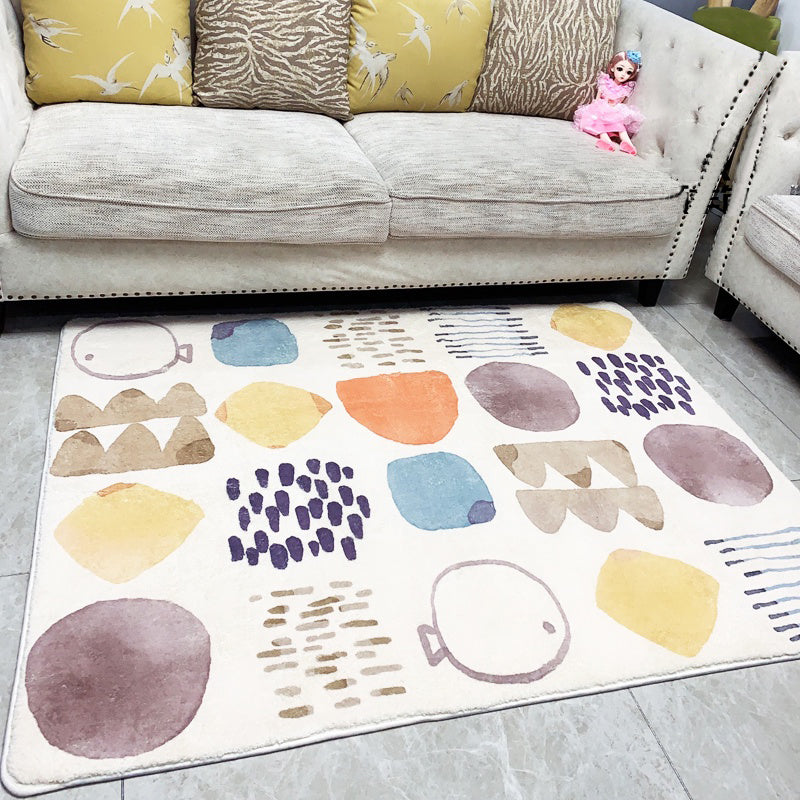 Lovelij Kids Room Rug Multi Color Cartoon Pattern Rug Polyester Non-Slip Stain Resistant Rug