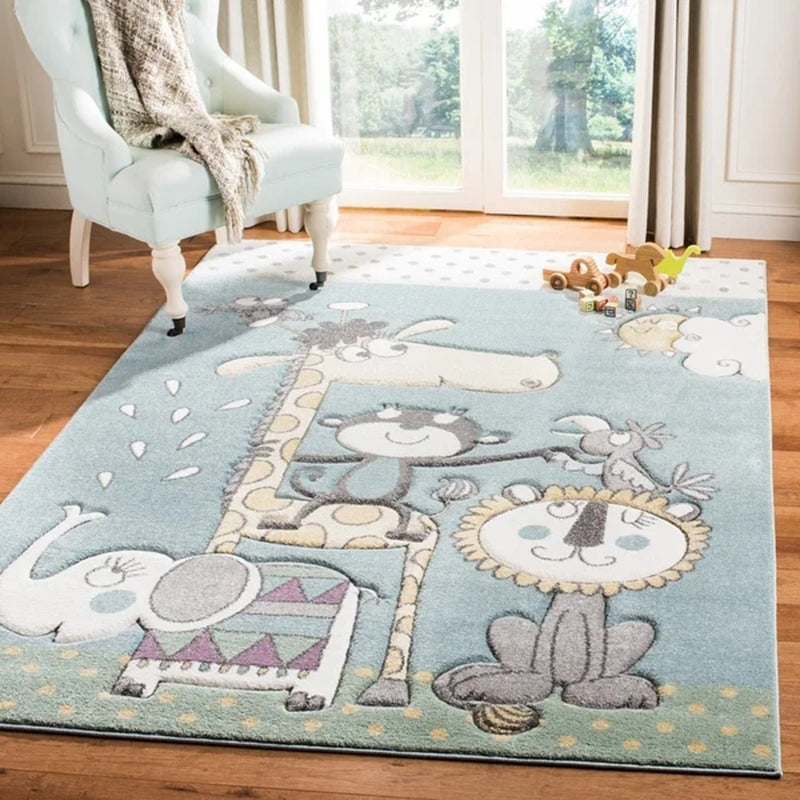 Lovely Children's Room Carpet Multicolor Cartoon Printed Carpet Polyester Pet-Friendly Machine Washable Indoor Carpet