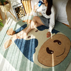 Natural Bedroom Rug Multicolored Cartoon Print Rug Polypropylene Non-Slip Machine Washable Rug