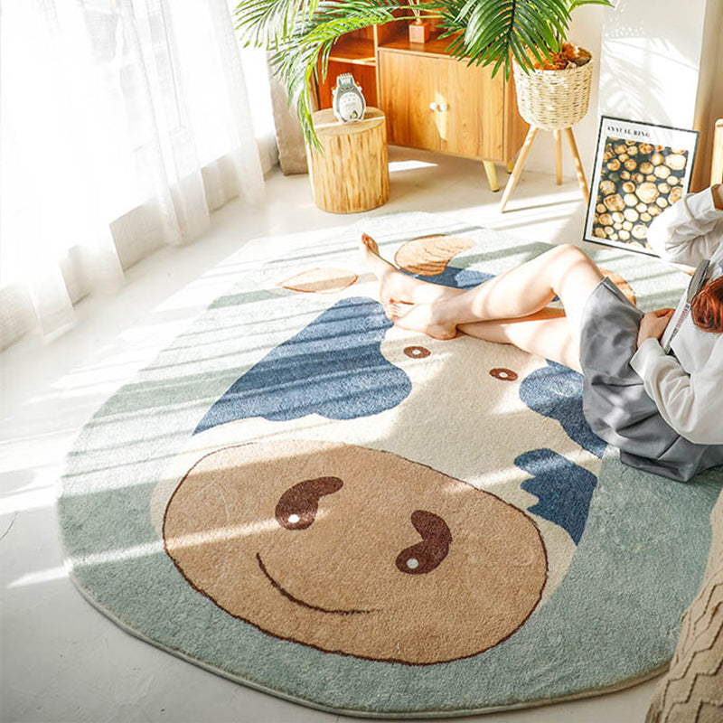Natural Bedroom Rug Multicolored Cartoon Print Rug Polypropylene Non-Slip Machine Washable Rug