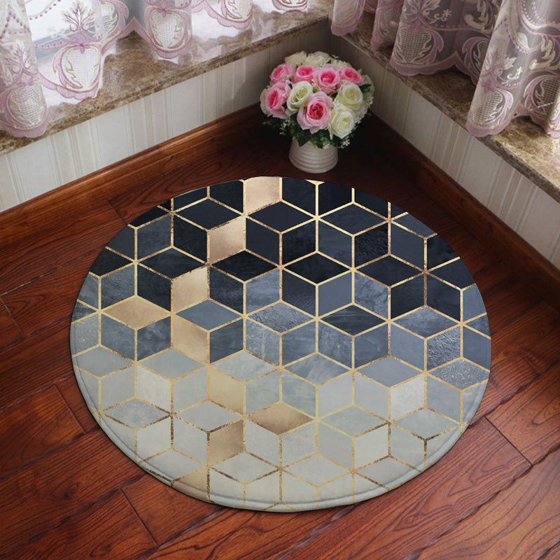 Unique geometric print rug Multicolored polyester rug Non-slip backing Machine washable indoor rug for the bedroom