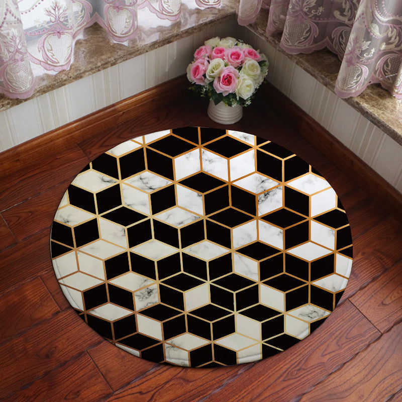 Unique geometric print rug Multicolored polyester rug Non-slip backing Machine washable indoor rug for the bedroom