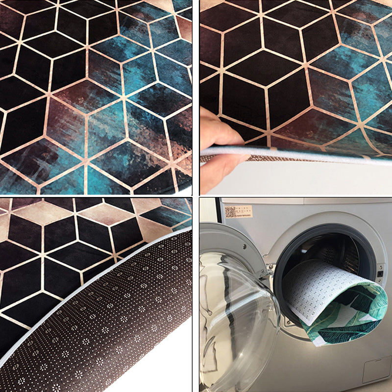 Unique geometric print rug Multicolored polyester rug Non-slip backing Machine washable indoor rug for the bedroom