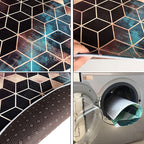 Unique geometric print rug Multicolored polyester rug Non-slip backing Machine washable indoor rug for the bedroom