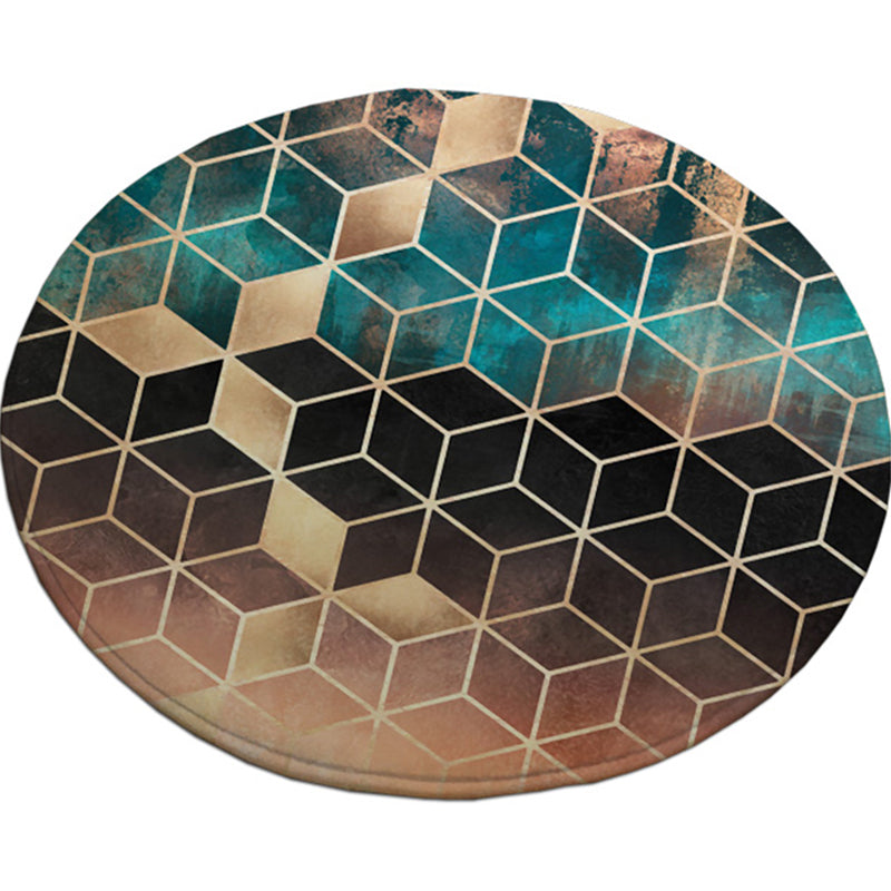 Unique geometric print rug Multicolored polyester rug Non-slip backing Machine washable indoor rug for the bedroom