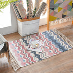 Western Bedroom Rug Multicolored Geometric Print Rug Polyester Handwoven Pet-Friendly Area Rug with Fringes