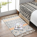 Western Bedroom Rug Multicolored Geometric Print Rug Polyester Handwoven Pet-Friendly Area Rug with Fringes