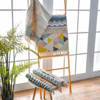 Western Bedroom Rug Multicolored Geometric Print Rug Polyester Handwoven Pet-Friendly Area Rug with Fringes