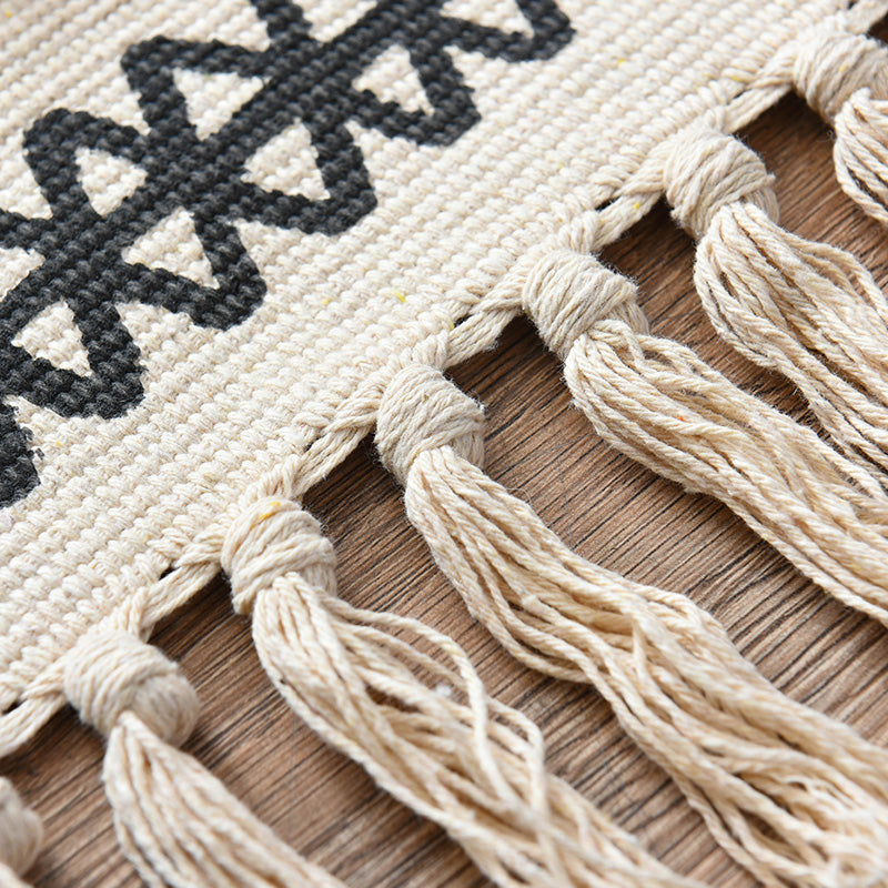 Western Bedroom Rug Multicolored Geometric Print Rug Polyester Handwoven Pet-Friendly Area Rug with Fringes