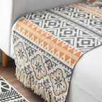 Western Bedroom Rug Multicolored Geometric Print Rug Polyester Handwoven Pet-Friendly Area Rug with Fringes