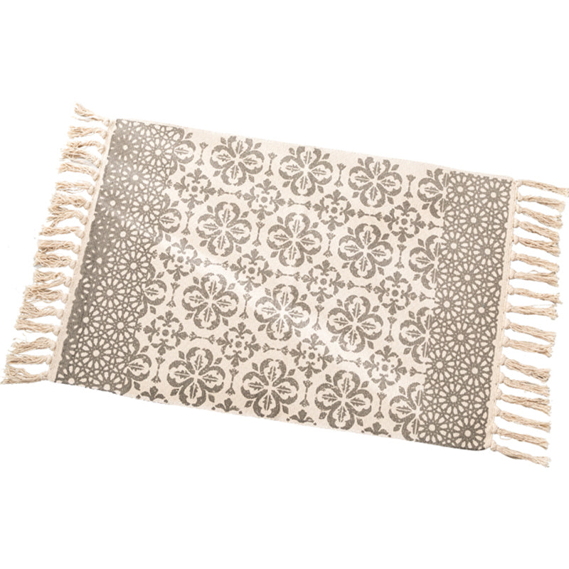 Ethnic geometric pattern rug Multi-color cotton blend area rug machine washable handwoven rug with fringes for room