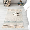 Ethnic geometric pattern rug Multi-color cotton blend area rug machine washable handwoven rug with fringes for room